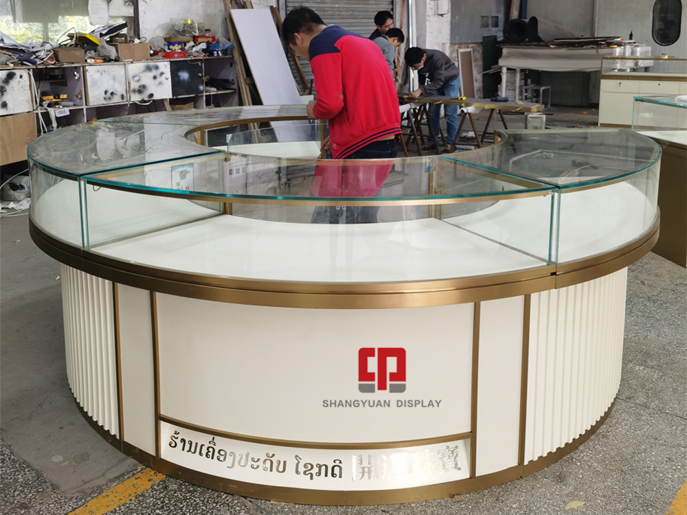 Custom Gold Jewelry Shop Display Cabinets for Retailers