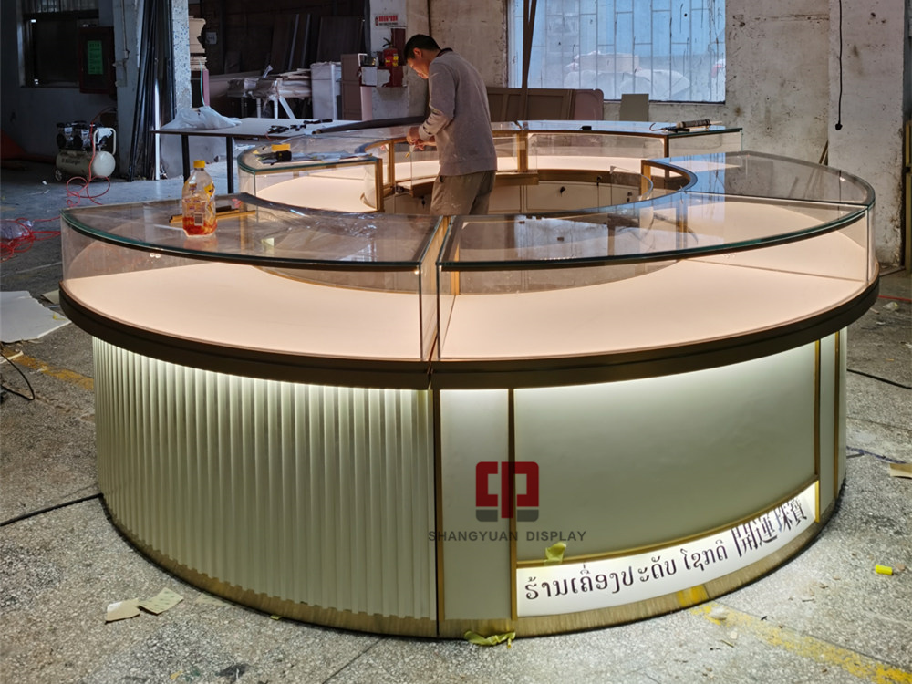 Custom Gold Jewelry Shop Display Cabinets for Retailers
