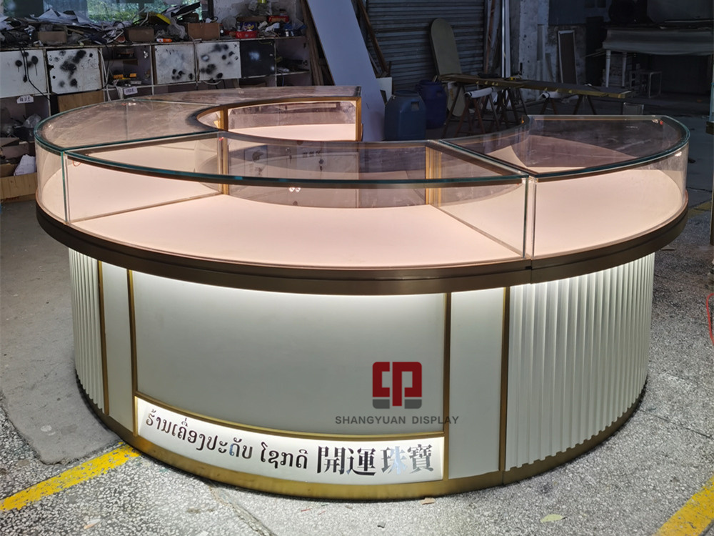 Custom Gold Jewelry Shop Display Cabinets for Retailers