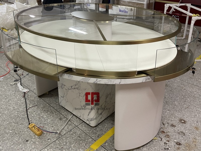 Round Marble Jewelry Display Showcase