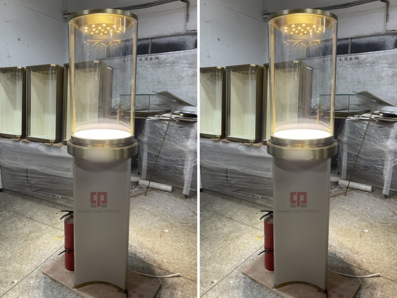 High End Round Glass Jewelry Tall Cabinet