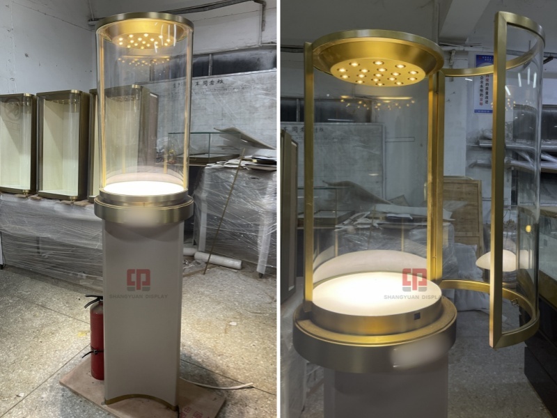 High End Round Glass Jewelry Tall Cabinet
