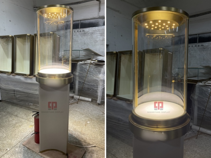 High End Round Glass Jewelry Tall Cabinet