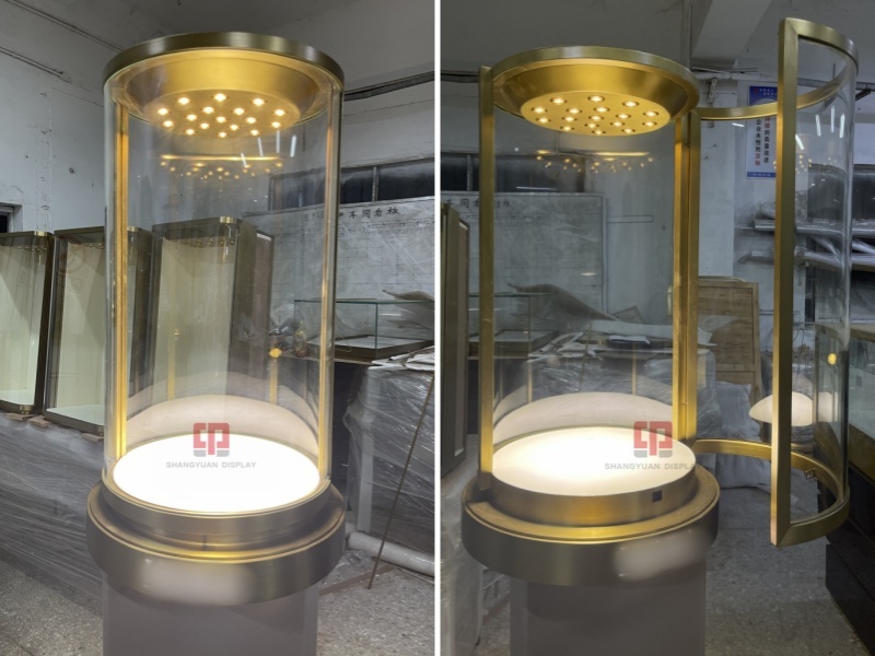 High End Round Glass Jewelry Tall Cabinet