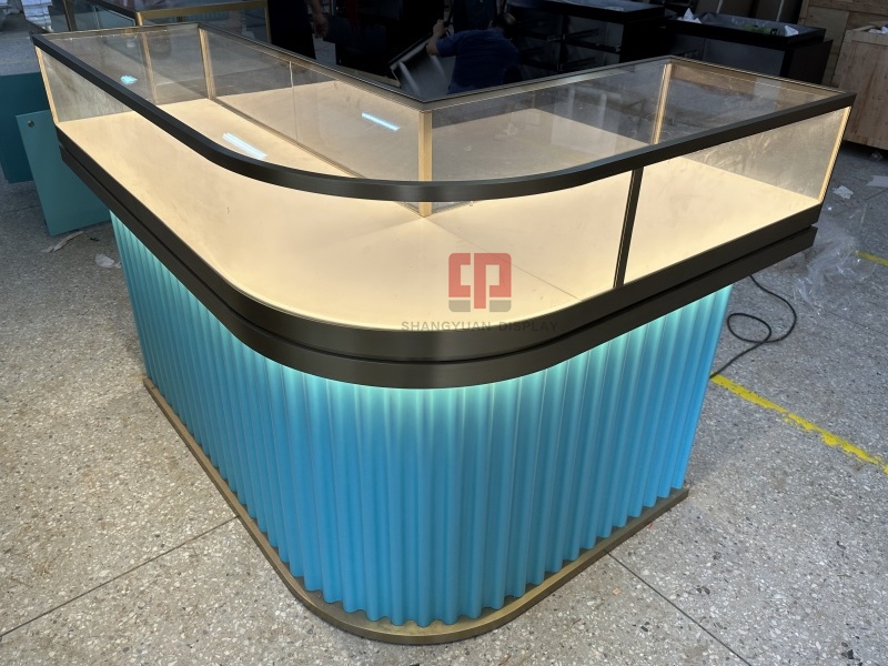 Arc Curved Glass Jewelry Display Cabinet