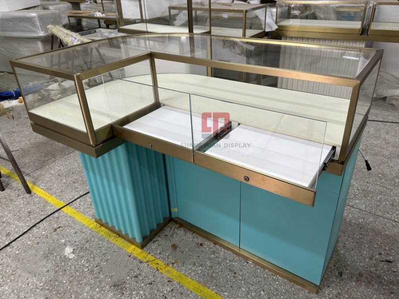 Arc Curved Glass Jewelry Display Cabinet