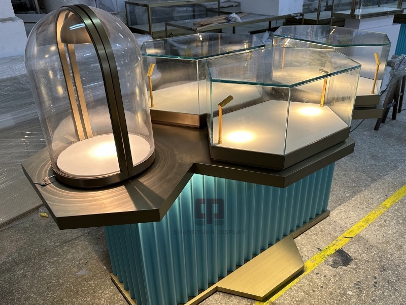 Arc Curved Glass Jewelry Display Cabinet