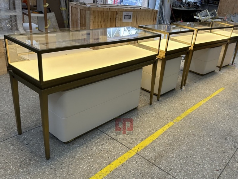 White Wooden Metal Jewelry Display Cabinet
