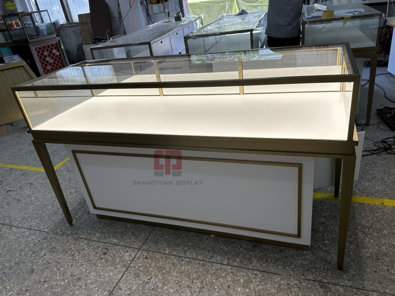 White Metal Frame Jewelry Display Cabinet