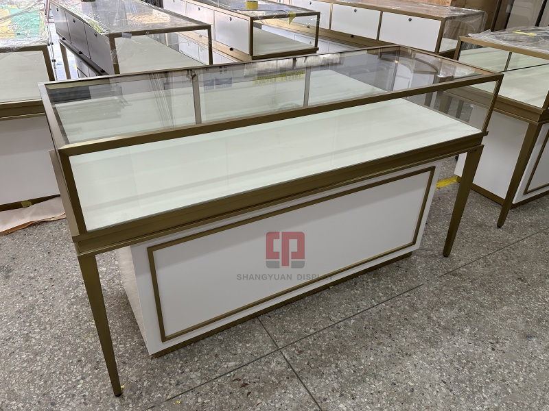 White Metal Frame Jewelry Display Cabinet