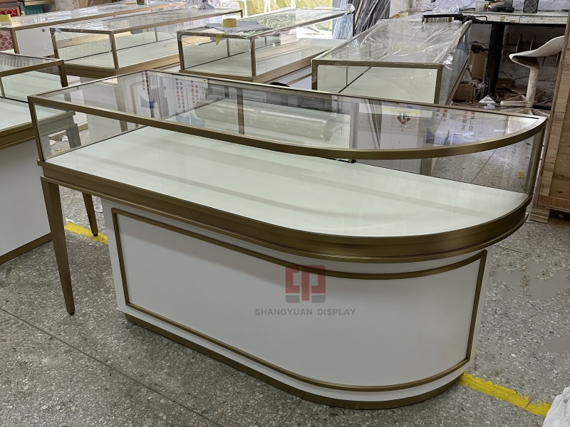 White Metal Frame Jewelry Display Cabinet