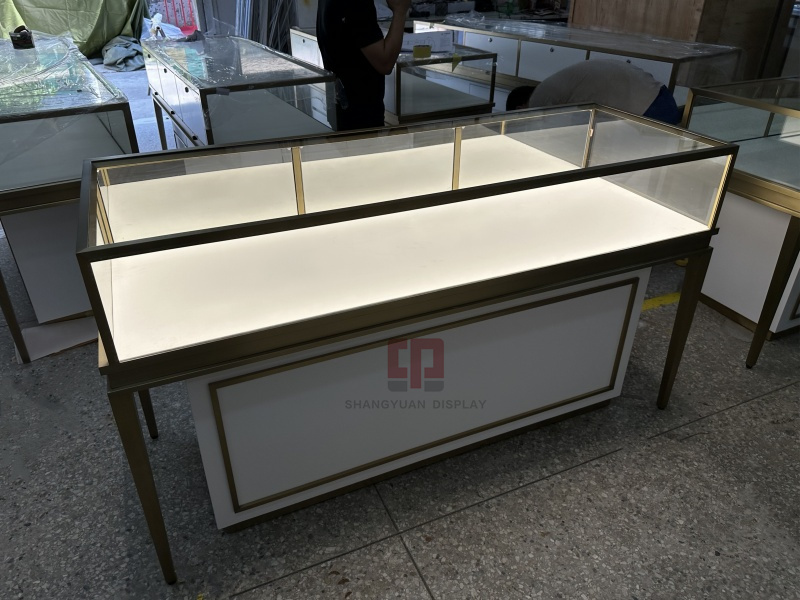White Metal Frame Jewelry Display Cabinet