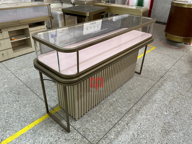 Curved Glass Water Ripple Shape Jewelry Display Cabinet