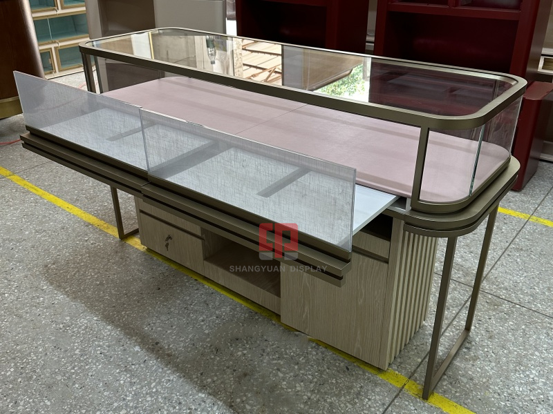 Curved Glass Water Ripple Shape Jewelry Display Cabinet