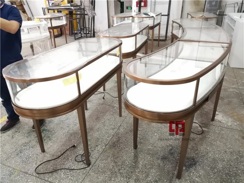 Curved Glass Metal Jewelry Display Counter