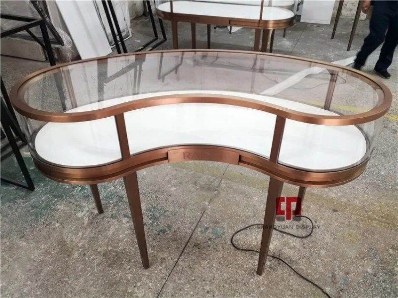 Curved Glass Metal Jewelry Display Counter