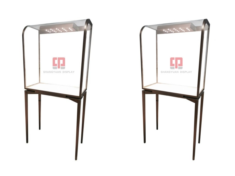 Curved Glass Metal Stainless Steel Tall  Cabinet