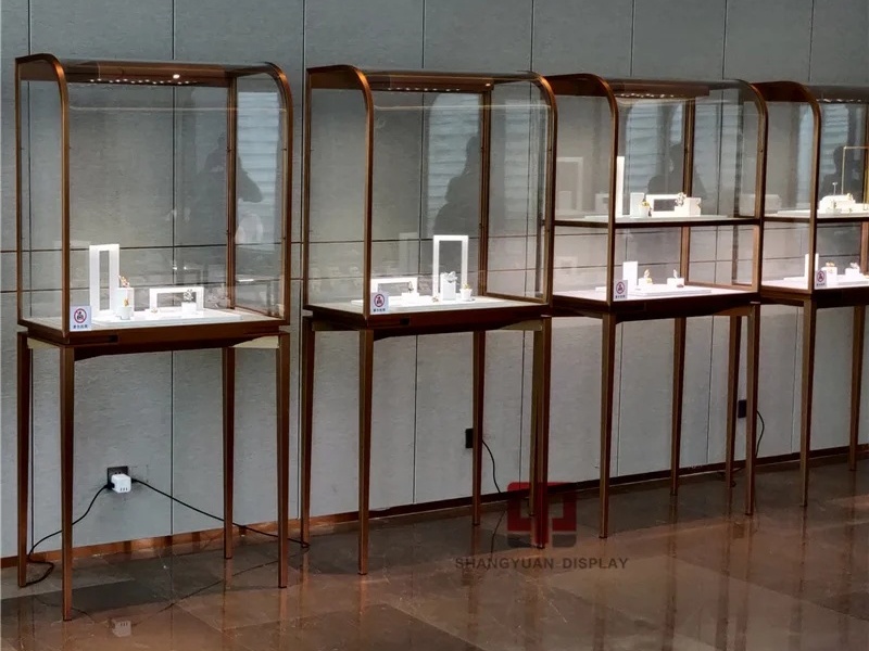 Curved Glass Metal Stainless Steel Tall  Cabinet