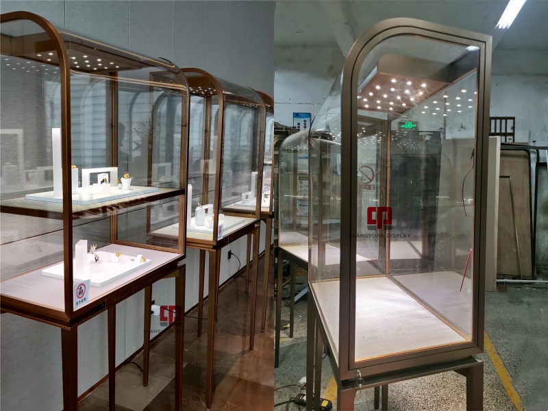 Curved Glass Metal Stainless Steel Tall  Cabinet