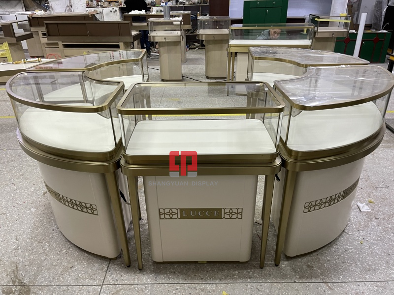 Luxury Metal Arc Glass Jewelry Display Cabinet