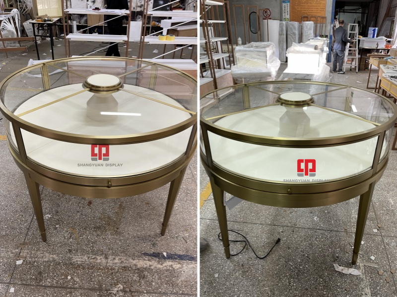 Round Metal Stainless Steel Display Cabinet