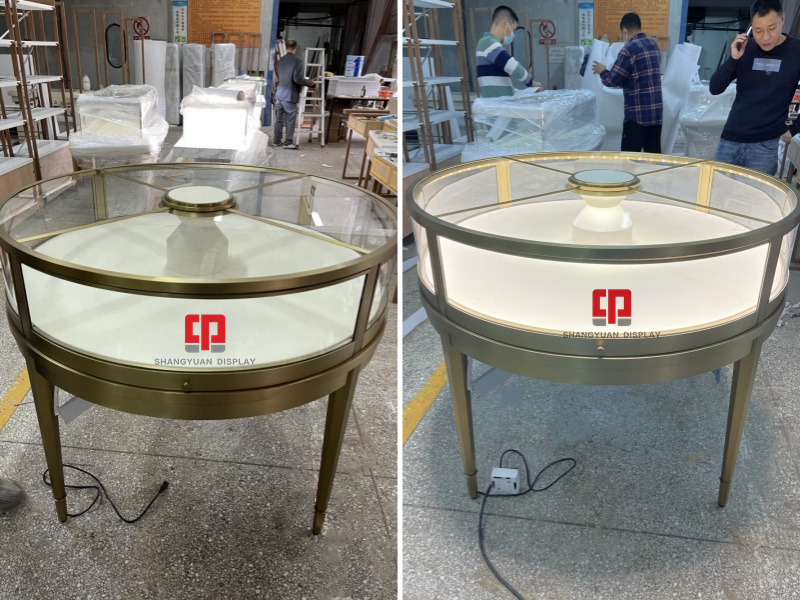 Round Metal Stainless Steel Display Cabinet