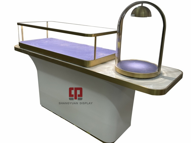 White Painted Metal Arc Glass Display Counter