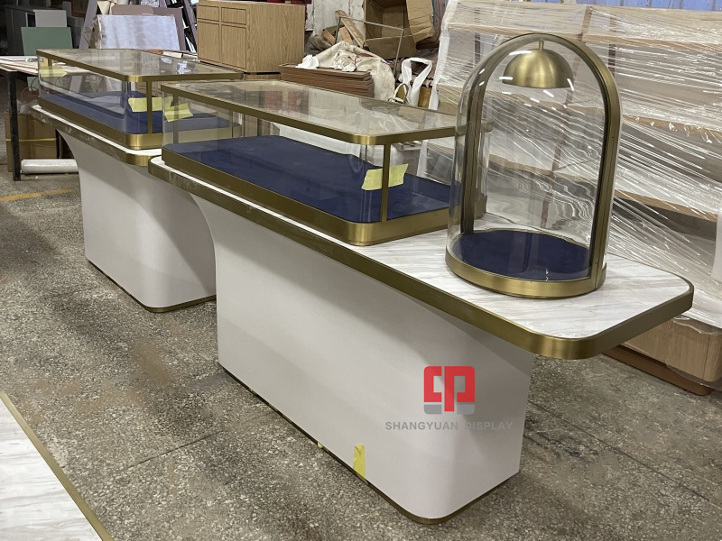 White Painted Metal Arc Glass Display Counter