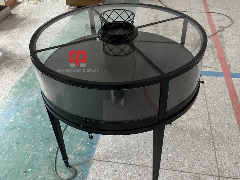 Black Metal European Round Jewelry Display Cabinet