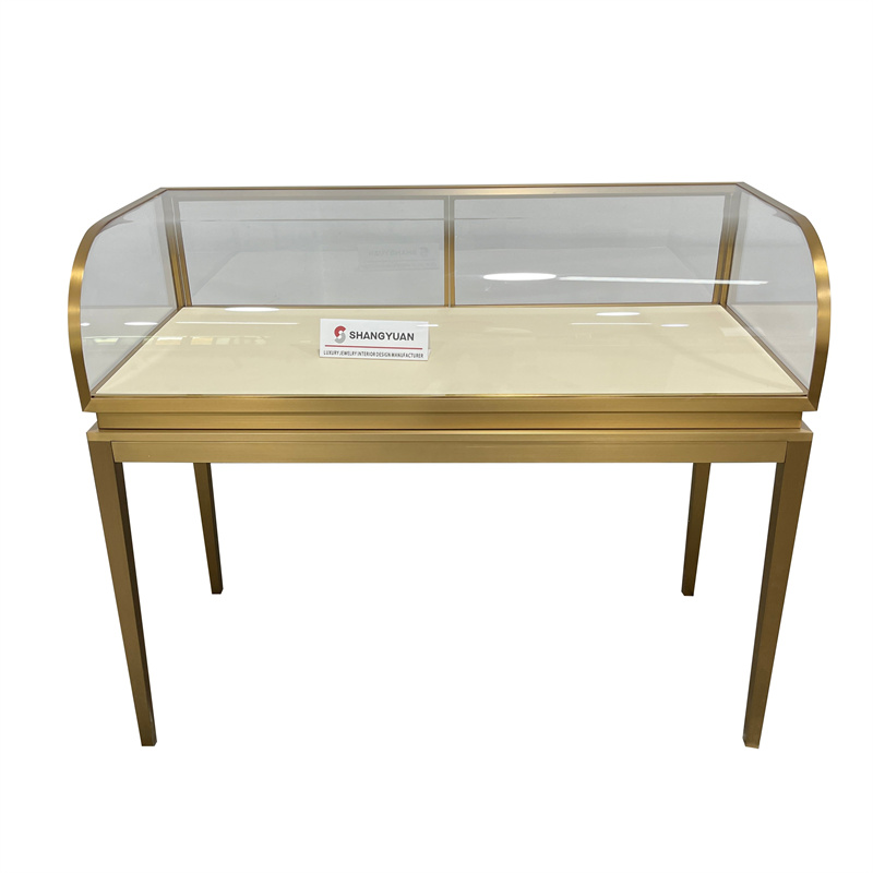 Curved Glass Metal Jewelry Display Table