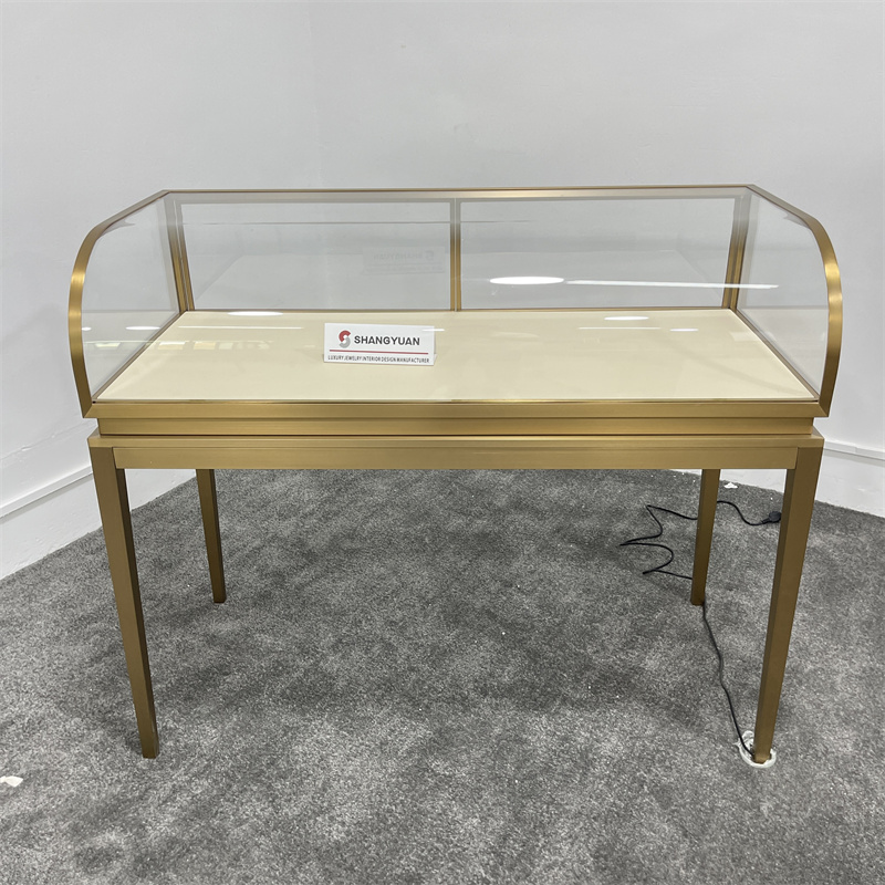 Curved Glass Metal Jewelry Display Table