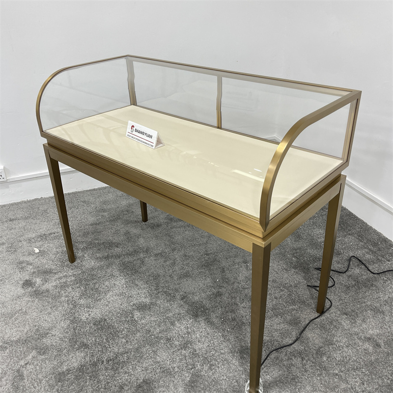 Curved Glass Metal Jewelry Display Table