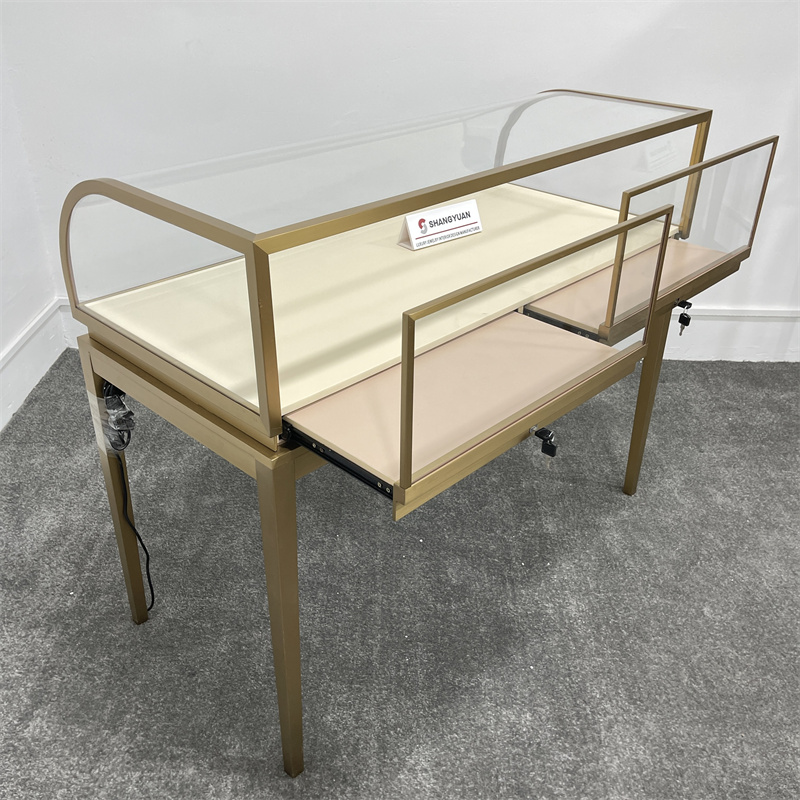 Curved Glass Metal Jewelry Display Table