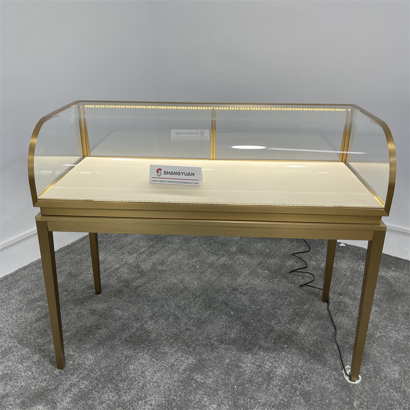Curved Glass Metal Jewelry Display Table