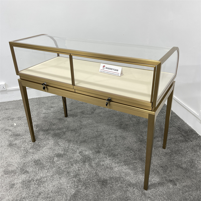 Curved Glass Metal Jewelry Display Table