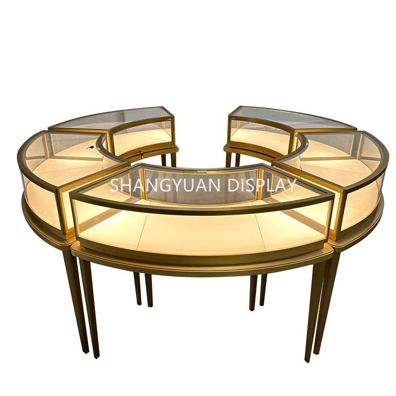 Exquisite Curved Glass Stainless Steel Jewellery Display Cases