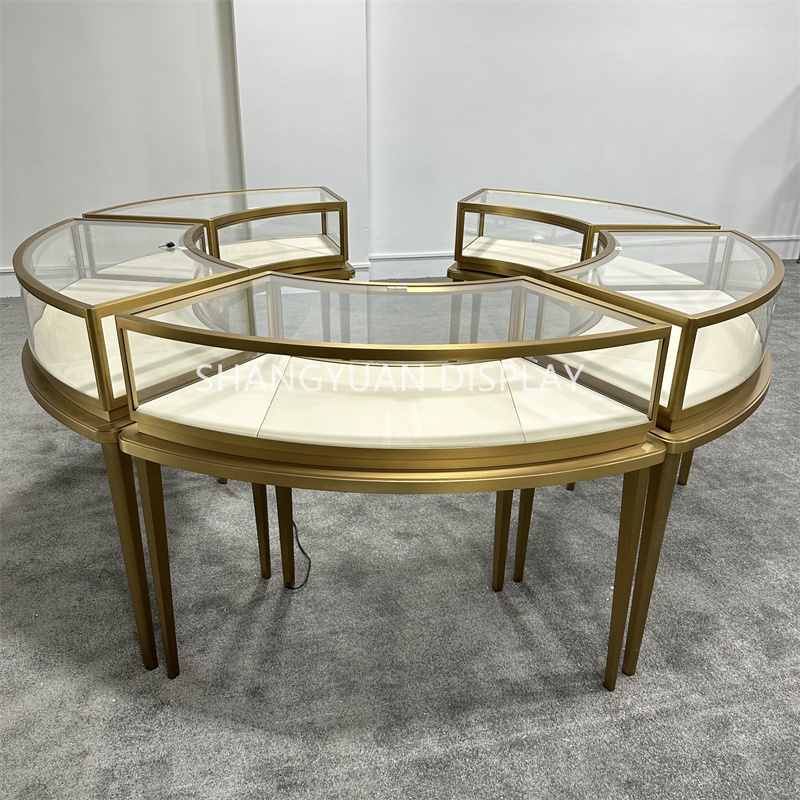 Exquisite Curved Glass Stainless Steel Jewellery Display Cases