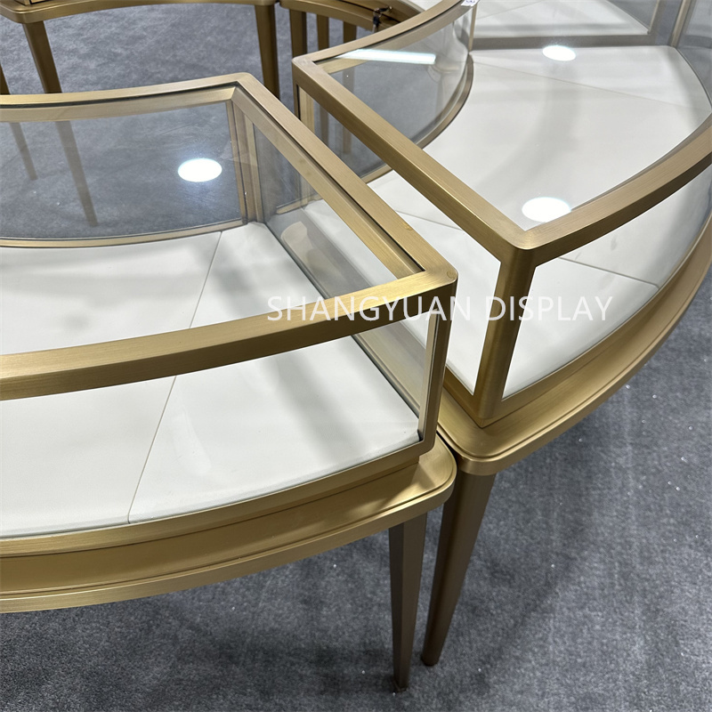 Exquisite Curved Glass Stainless Steel Jewellery Display Cases