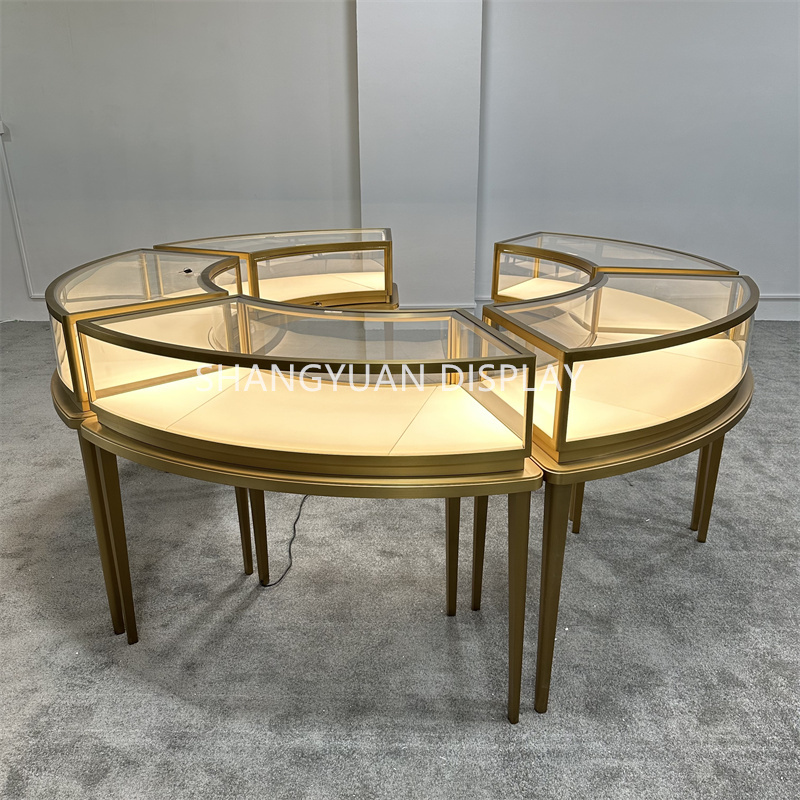 Exquisite Curved Glass Stainless Steel Jewellery Display Cases
