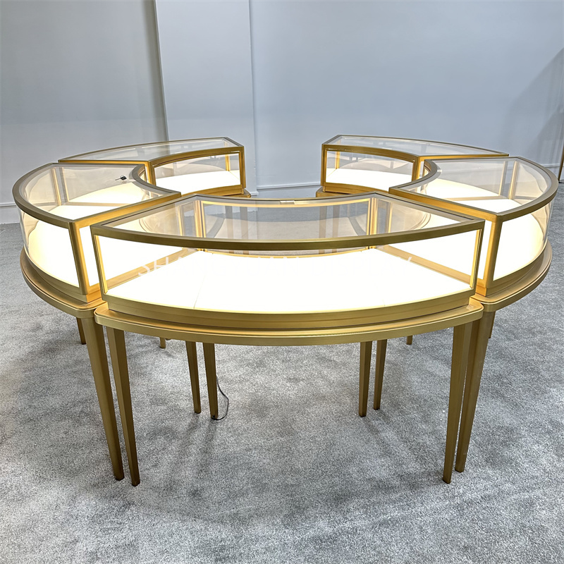 Exquisite Curved Glass Stainless Steel Jewellery Display Cases