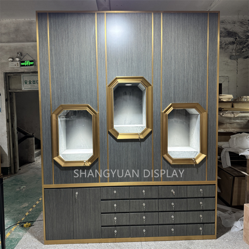 Jewelry Store Wood Grain Wall Showcase