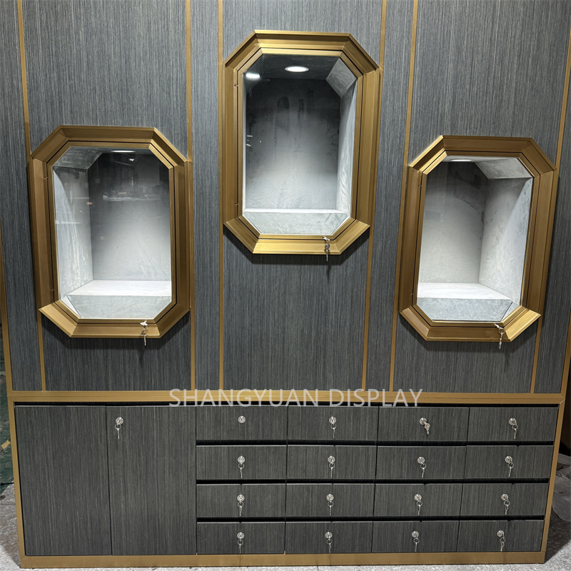 Jewelry Store Wood Grain Wall Showcase