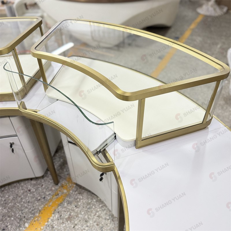 Circular Jewelry Display Cases with Glass and Gold Trims