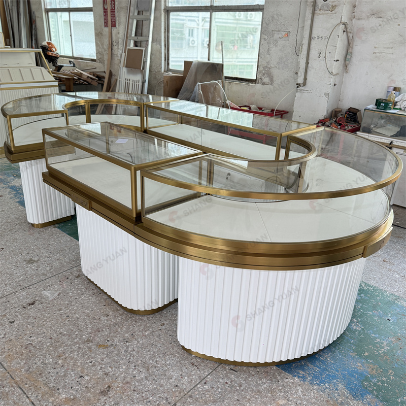 Oval Curved Glass Jewelry Store Display Cases