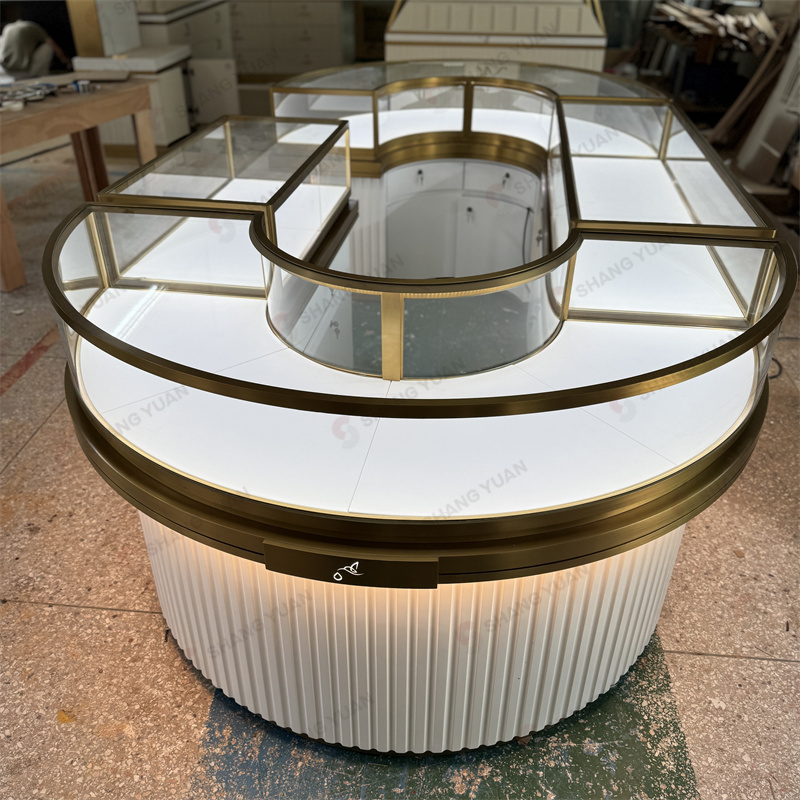 Oval Curved Glass Jewelry Store Display Cases