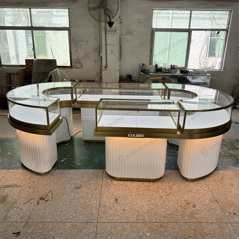 Oval Curved Glass Jewelry Store Display Cases