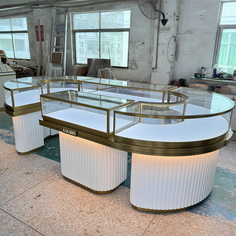 Oval Curved Glass Jewelry Store Display Cases