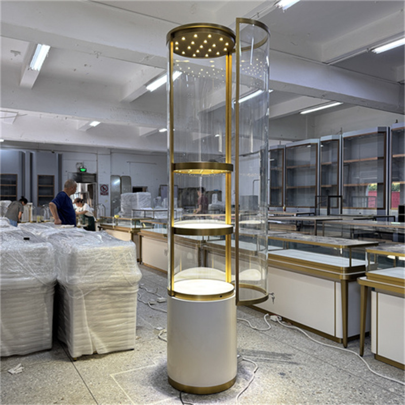 Round Freestanding Jewelry Display Cabinet with Multi-Tier LED Lighting