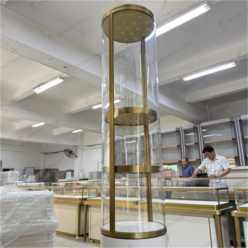 Round Freestanding Jewelry Display Cabinet with Multi-Tier LED Lighting