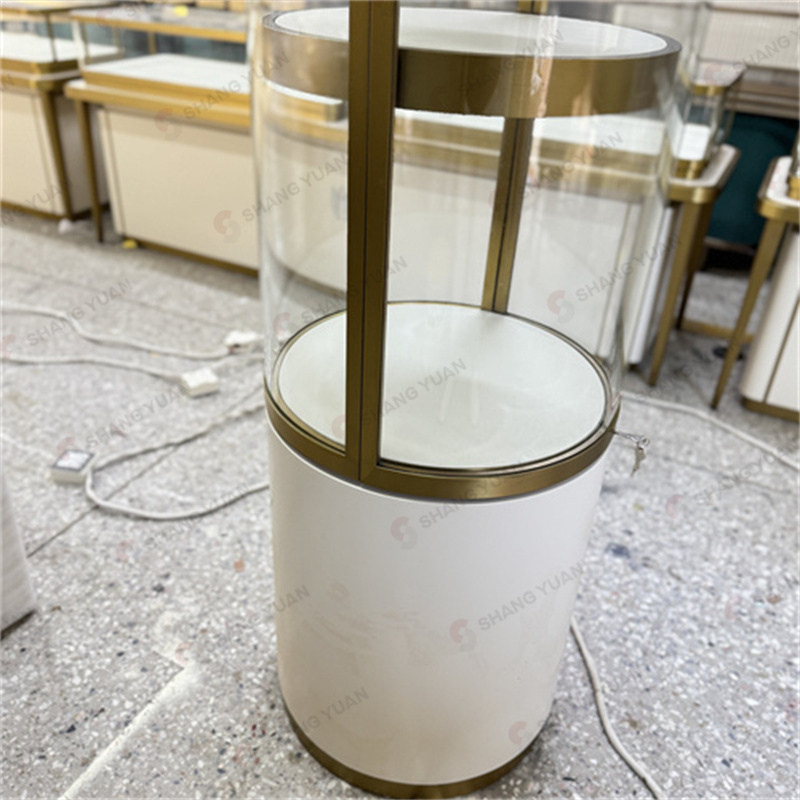 Round Freestanding Jewelry Display Cabinet with Multi-Tier LED Lighting
